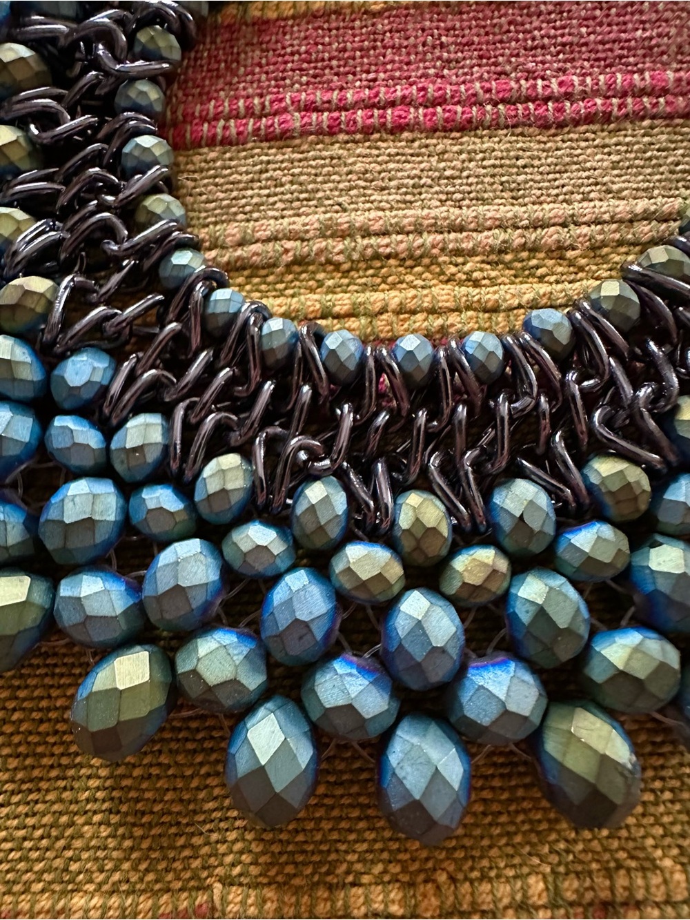 Irridescent beads bib choker necklace